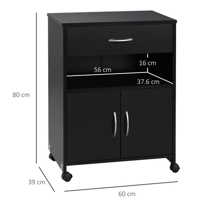 Vinsetto Printer Table, Mobile Printer Cabinet with Storage, Open Shelf, Drawer for Home, Office, Black