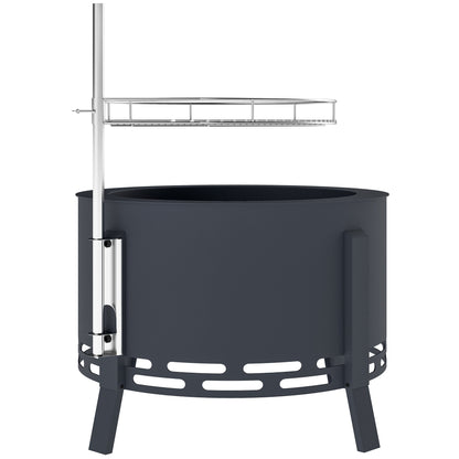 Outsunny Portable Fire Pit, 58 cm Round Firepit with Grill Grate, Fire Bowl with Ash Catcher and Poker, Fire Pit BBQ for Garden Camping Bonfire Picnic, Black