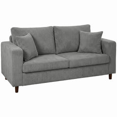 HOMCOM Loveseat Sofa with Wide Seat, Corduroy 2 Seater Couch with Deep Seat, Spring Cushion, Light Grey
