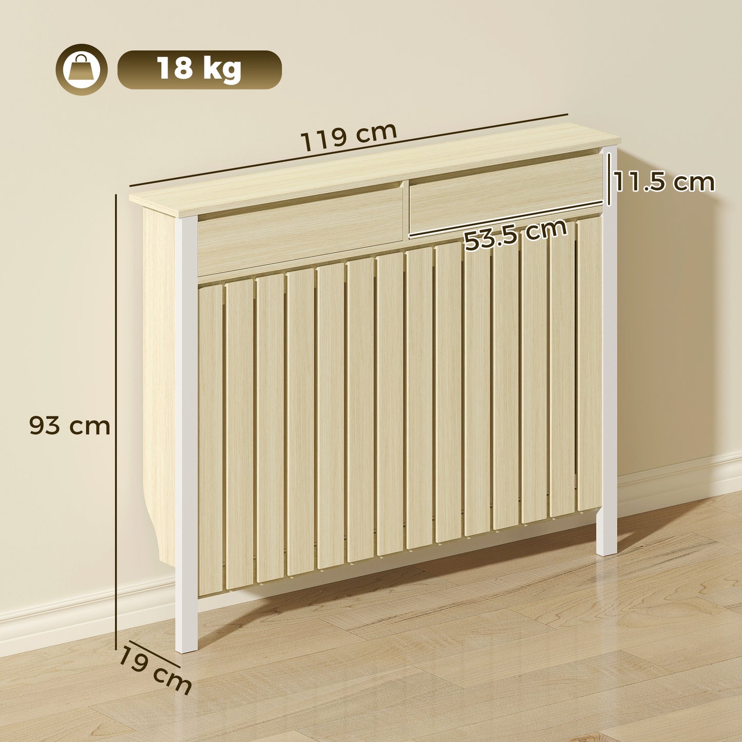 HOMCOM 93 x 119cm Rustic-Look Radiator Cover - Oak