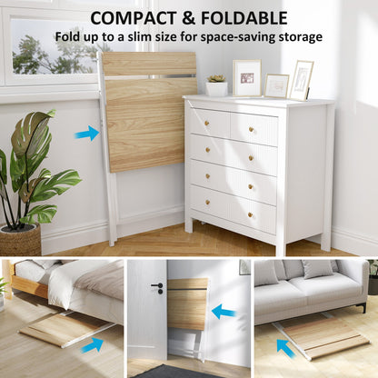 HOMCOM 70 cm Folding Computer Desk with Monitor Shelf - Natural Wood Finish