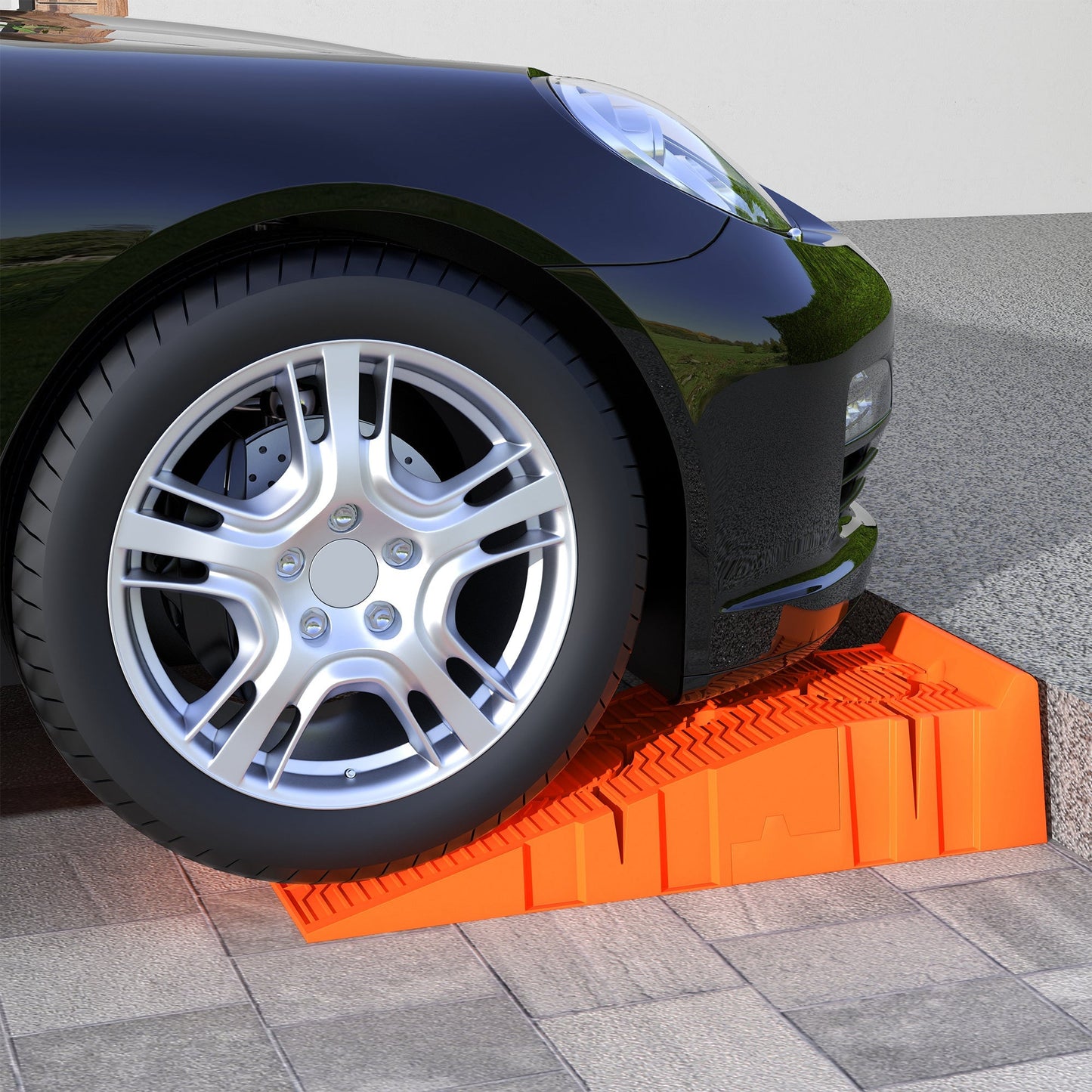 DURHAND 2 Pieces Car Ramps Heavy Duty 2.5 Ton Motorhome Levelling Ramps, Plastic Garage Workshop Car Lift, Portable Automotive Vehicle Campervan Car Ramp, Orange