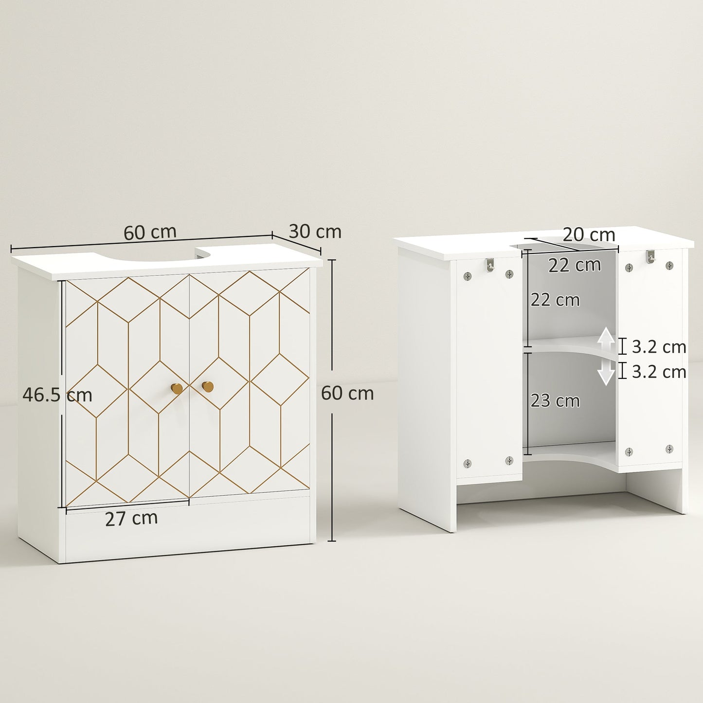 HOMCOM Under Sink Bathroom Cabinet, Under Sink Cabinet with Adjustable Shelf and Open Compartment for Basin with or without Pedestal, 60 x 30 x 60cm, White