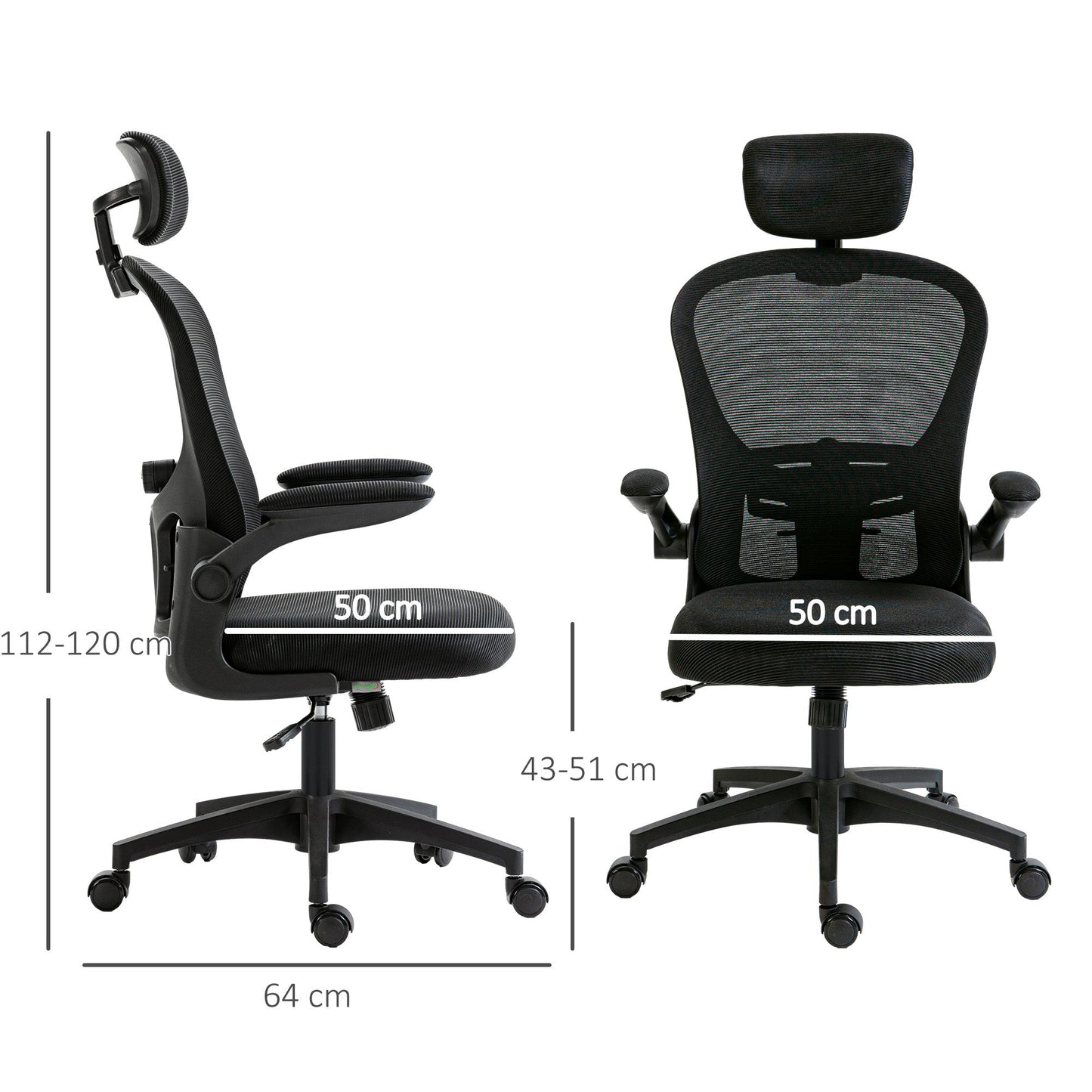 Vinsetto Multi-Adjustable Office Chair, with Lumbar Support, Headrest and Mesh Back - Black