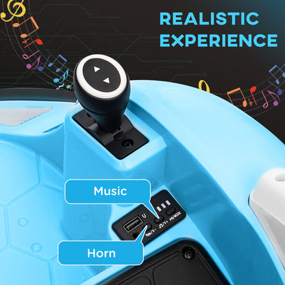 AIYAPLAY 360Â° Rotation Kids Bumper Car, 12V Waltz Car with Remote Control, Dual Joystick, Music, Lights, Light Blue