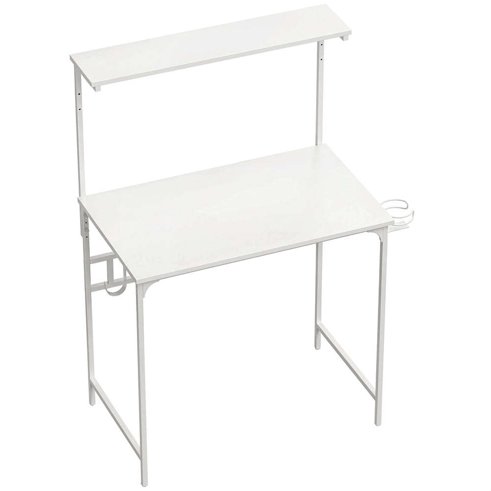 HOMCOM Computer Desk, 80cm Home Office Study Table with Hutch Shelf, Cup Holder, Headphone Hook, White