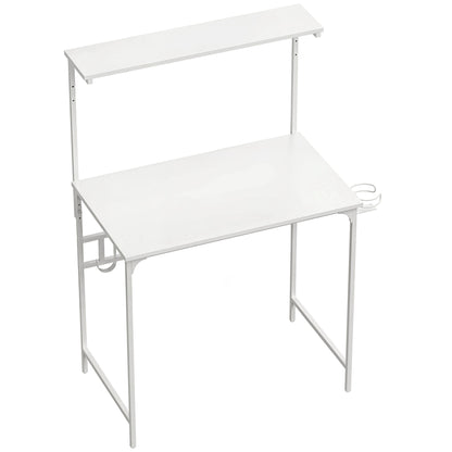 HOMCOM Computer Desk, 80cm Home Office Study Table with Hutch Shelf, Cup Holder, Headphone Hook, White