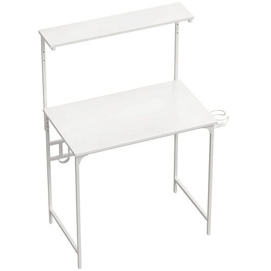HOMCOM Computer Desk, 80cm Home Office Study Table with Hutch Shelf, Cup Holder, Headphone Hook, White