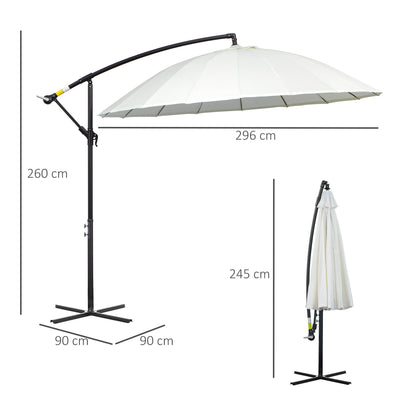 Outsunny 3(m) Cantilever Umbrella 18 Ribs & Vents Adjustable Angle for Patio Cream White