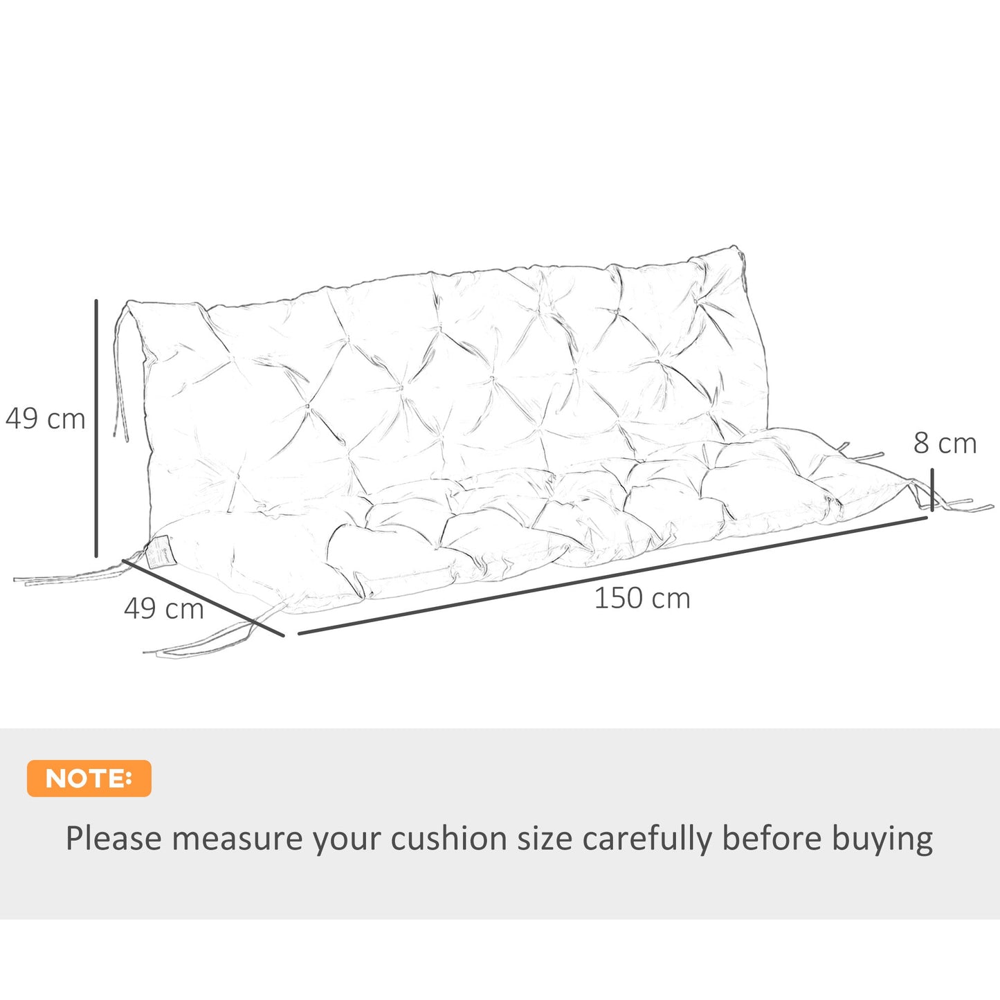 Outsunny Three-Seater Bench Cushion - Khaki