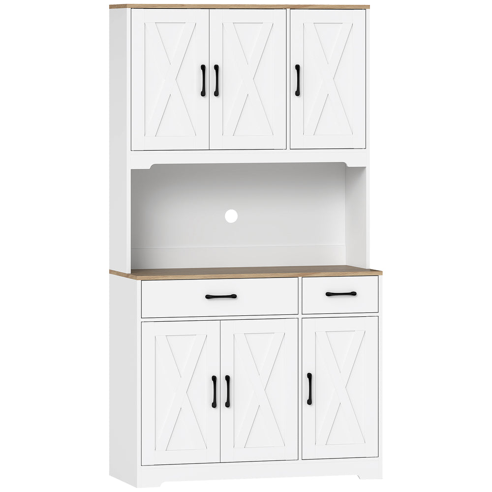 HOMCOM 175 cm Tall Kitchen Pantry Cabinet with Microwave Stand, Freestanding Pantry Cupboard, White