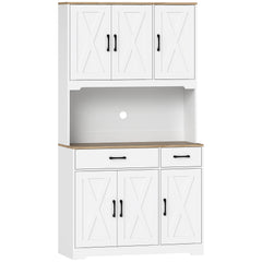 HOMCOM 175 cm Tall Kitchen Pantry Cabinet with Microwave Stand, Freestanding Pantry Cupboard, White
