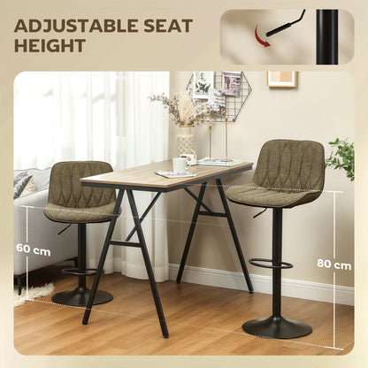 HOMCOM Set of Two Linen-Look Bar Stools - Brown