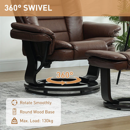 HOMCOM Faux Leather 135Â° Reclining Chair and Footstool - Brown