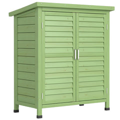 Outsunny Garden Shed Wooden Garden Storage Shed 2 Door Unit Solid Fir Wood Garage Tool Organisation Cabinet, 87L x 46.5W x 96.5Hcm, Green