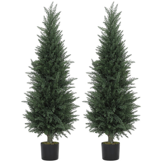 HOMCOM Set of Two Artificial Cypress Trees - Green