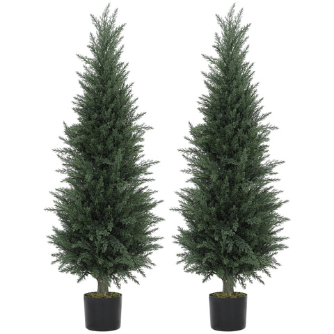 HOMCOM Set of Two Artificial Cypress Trees - Green