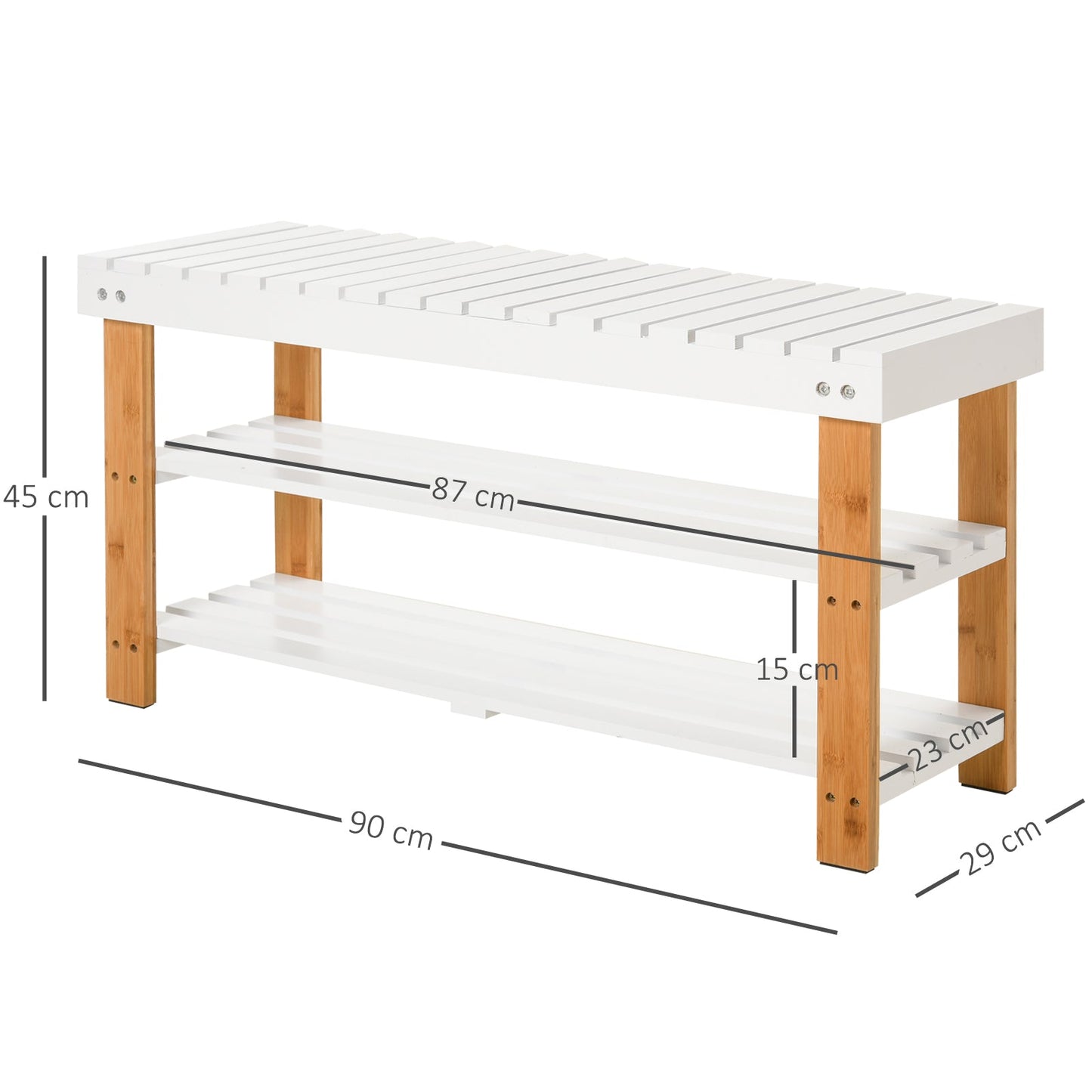 HOMCOM Shoe Bench, 3-Tier Wooden Shoe Rack with Hidden Storage Compartment, Slatted Shelves, Home Storage Unit, Hallway Furniture, Natural, 90L x 29W x45H cm