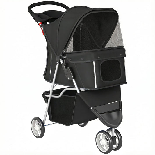 PawHut 3 Wheel Pet Stroller for Small and Miniature Dogs, Black