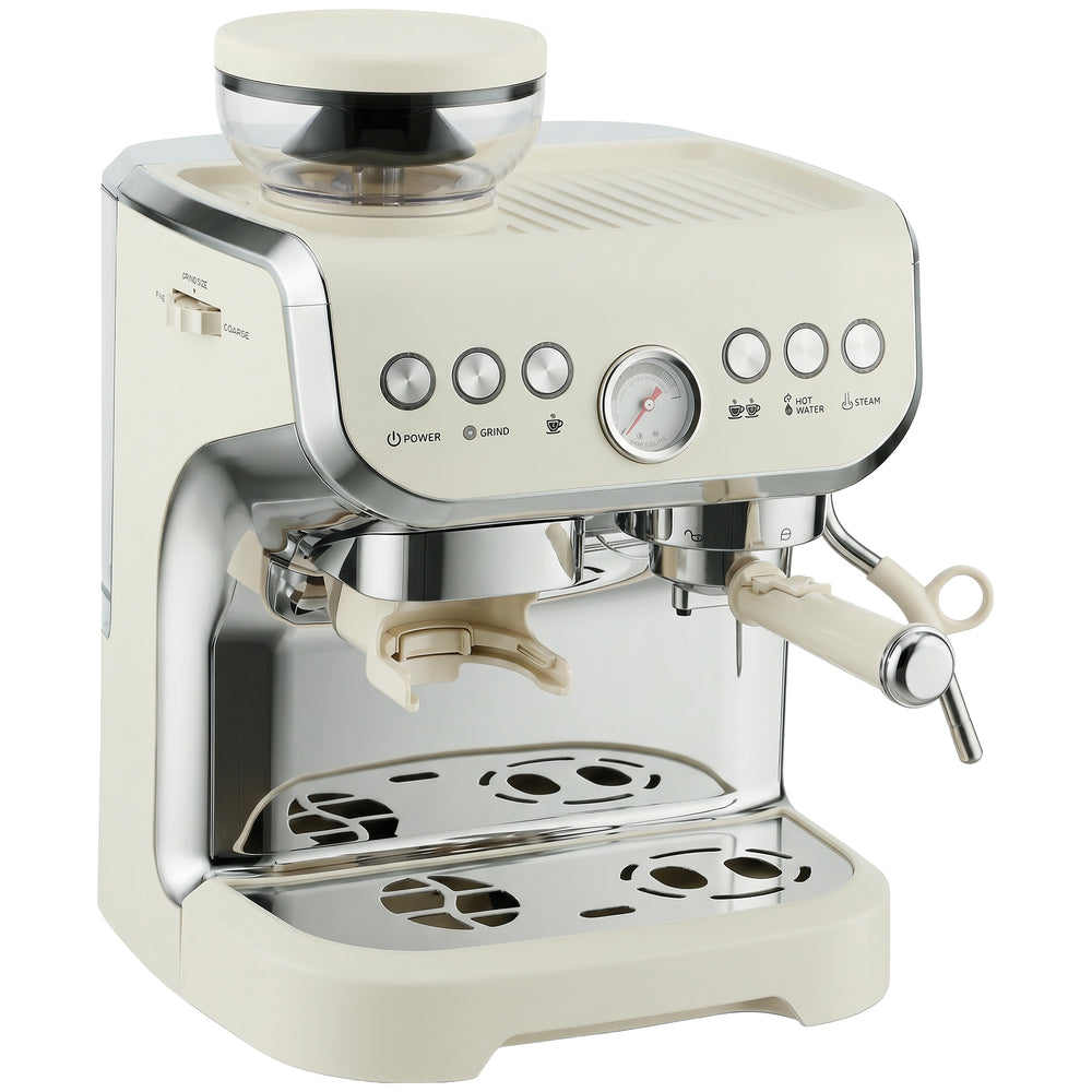 HOMCOM Bean to Cup Coffee Machine, Espresso Machine with Integrated Bean Grinder & Steam Wand, Cream White