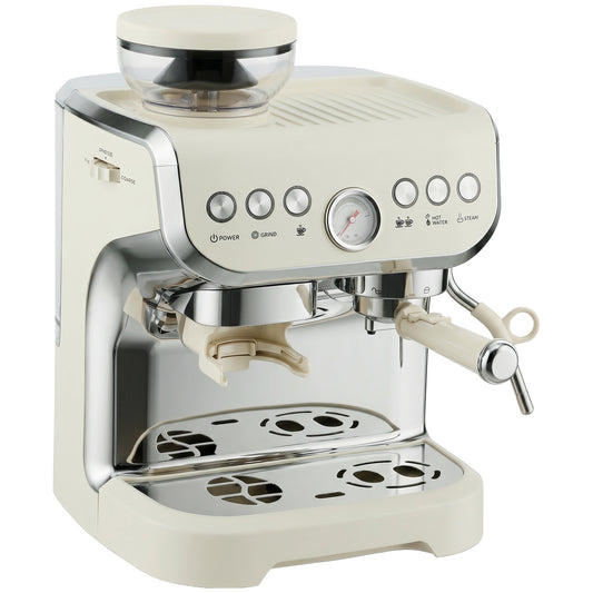 HOMCOM Bean to Cup Coffee Machine, Espresso Machine with Integrated Bean Grinder & Steam Wand, Cream White