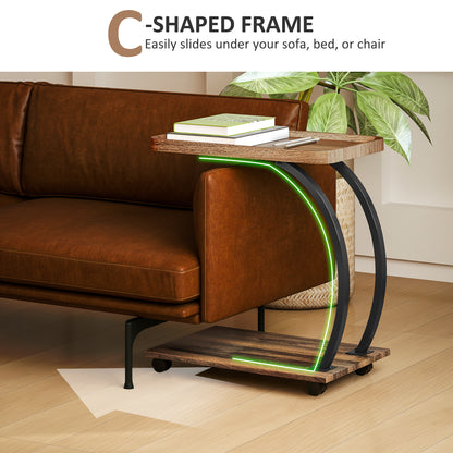 HOMCOM 2-Tier Mobile C-Shaped Side Table - Brown