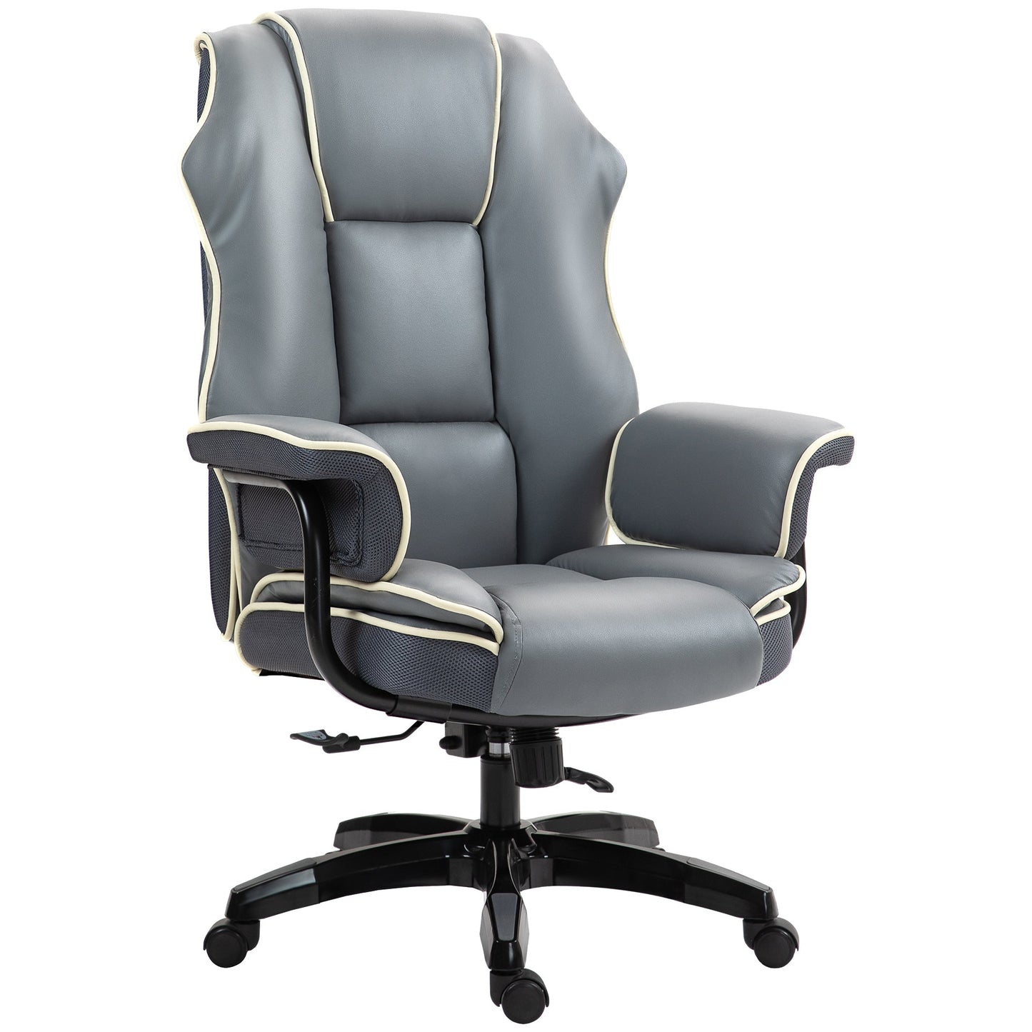 Vinsetto Faux Leather Executive Office Chair, with Contrast Piping - Grey/White