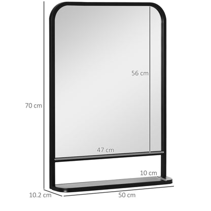 HOMCOM Modern Square Wall Mirror with Storage Shelf, 70 x 50 cm Mirrors for Living Room, Bedroom, Black