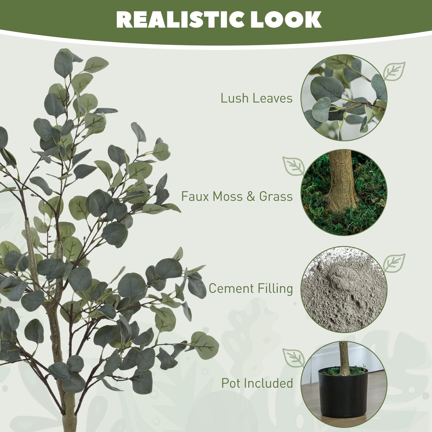 HOMCOM Set of 2 Decorative Artificial Tree, 4ft/ 120cm Silk Eucalyptus Trees with 230 Silver Dollar Leaves in Pot, Fake Plants for Home, Office, Living Room, Indoor Decor