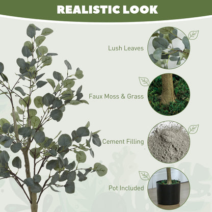 HOMCOM Set of 2 Decorative Artificial Tree, 4ft/ 120cm Silk Eucalyptus Trees with 230 Silver Dollar Leaves in Pot, Fake Plants for Home, Office, Living Room, Indoor Decor