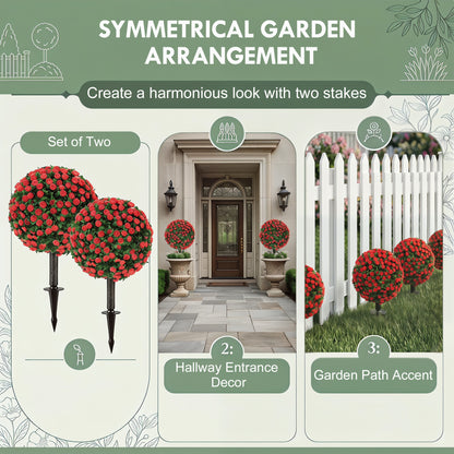 HOMCOM Artificial Rose Topiary UV Resistant, 2-Pack Fake Plants, 55 cm, Red