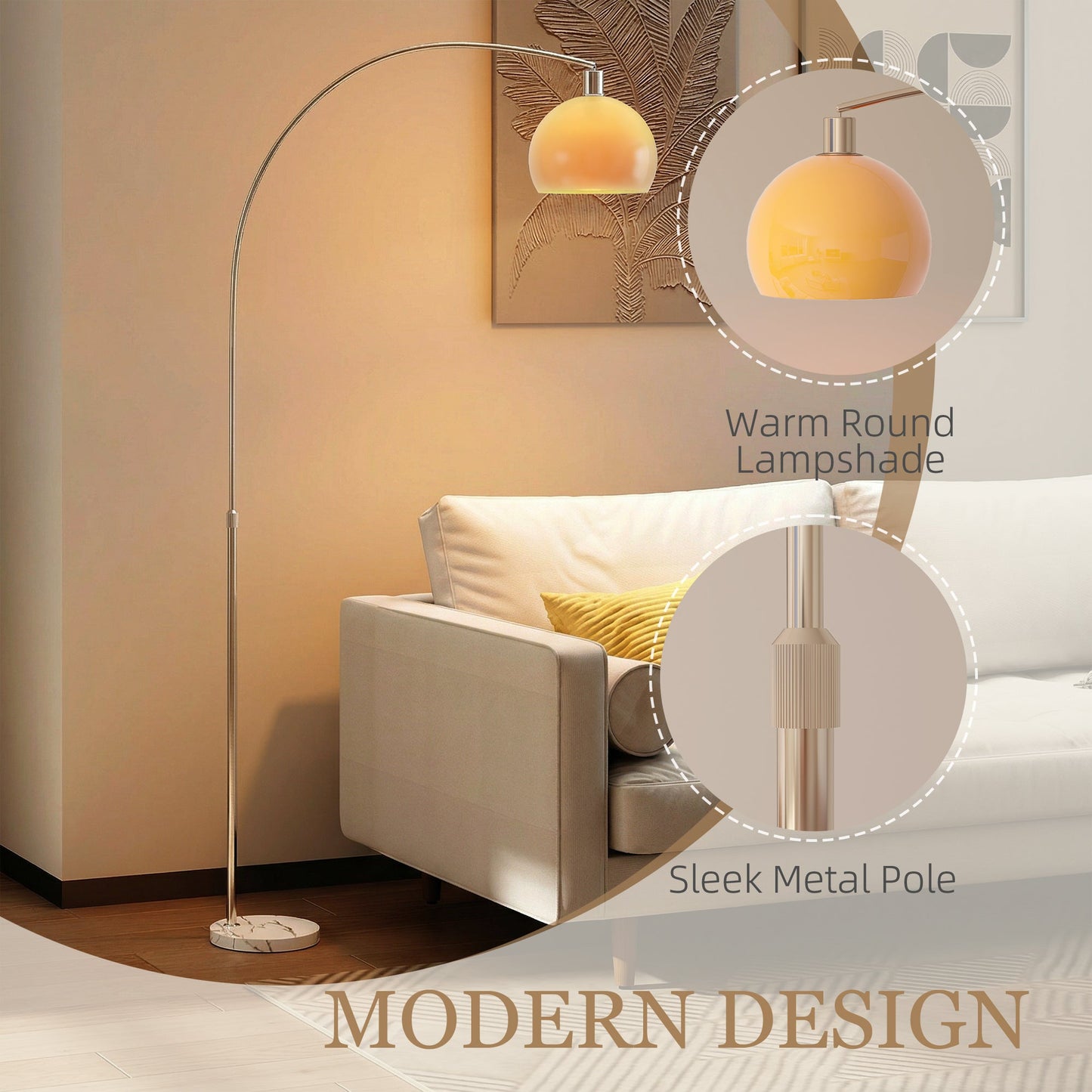 HOMCOM Floor Lamp for Living Room, Modern Standing Lamp with Shade & Foot Switch for Bedroom, Office, White