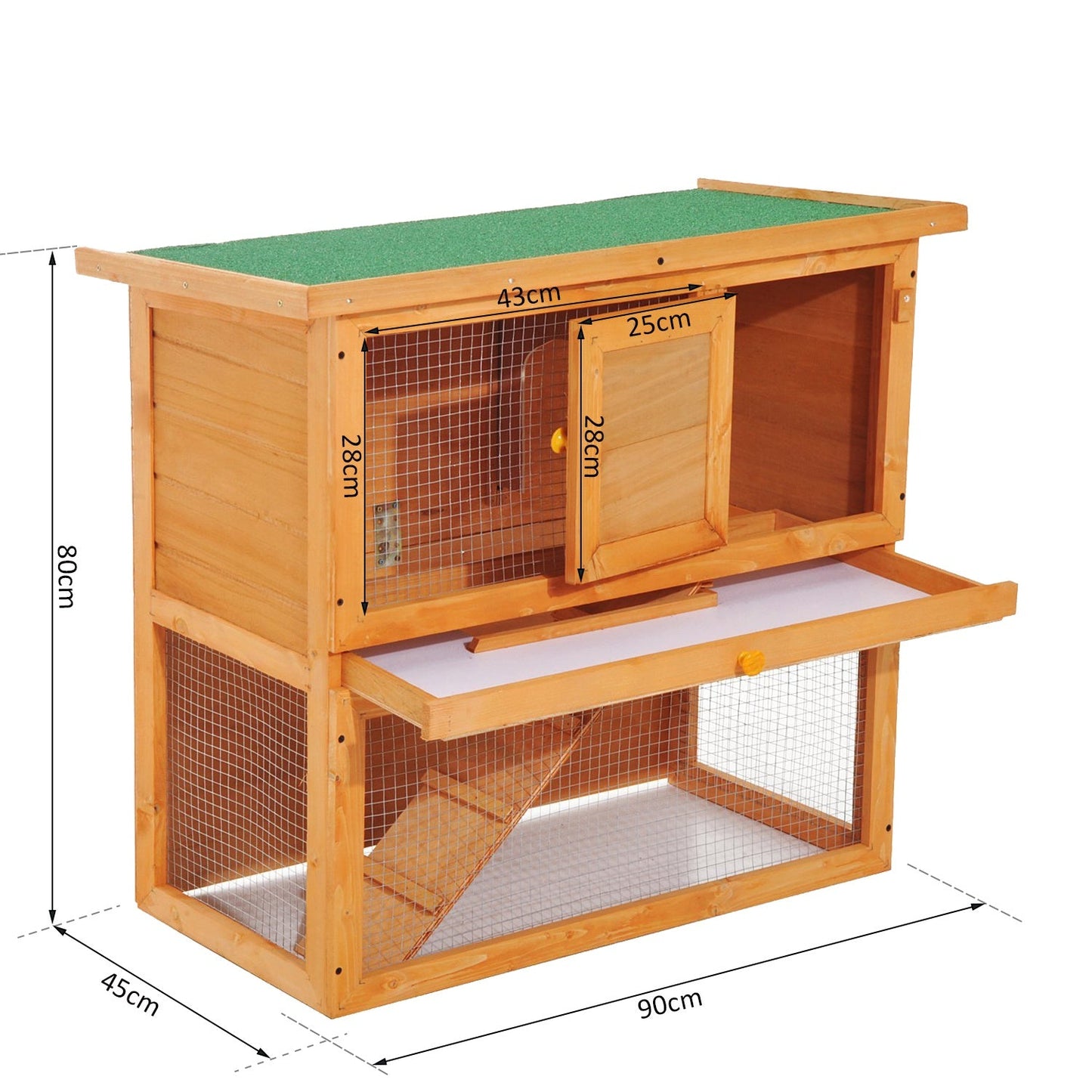 Pawhut Wooden 90cm 2 Tiers Guinea Pigs Hutches