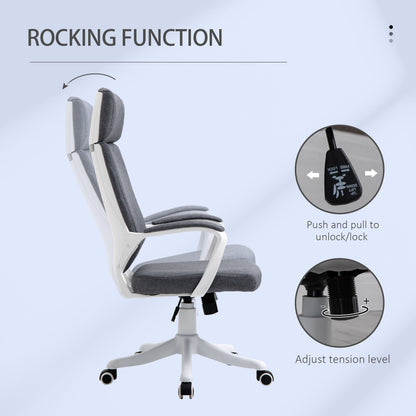 Vinsetto Office Chair, Ergonomic Desk Chair, High Back Study Chair with Headrest and Lumbar Back Support, Adjustable Height for Home and Work, Grey