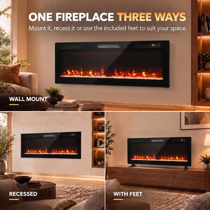 HOMCOM Ultra-Thin Electric Fire Wall Mounted/Recessed/Freestanding 127cm/50" Electric Fireplace with 12 Colours, 5 Brightness