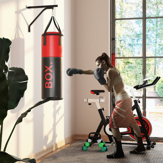 SPORTNOW Unfilled Punching Bag Set with Boxing Bag Bracket, Boxing Gloves, Hand Wraps and 360 Swivel Hook