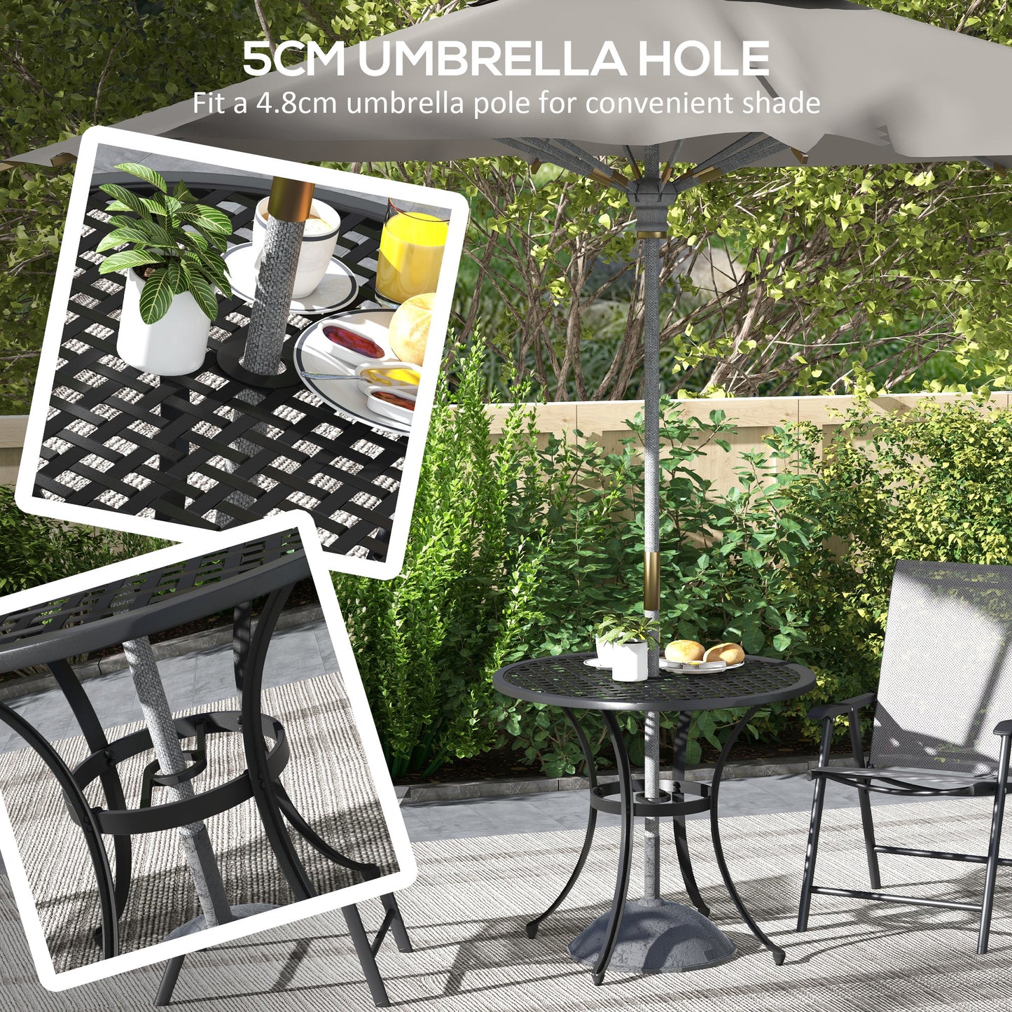 Outsunny Round Aluminium Table, with â50mm Parasol Hole