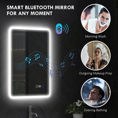 HOMCOM 70 x 50cm LED Bathroom Mirror, with Bluetooth - Silver Tone