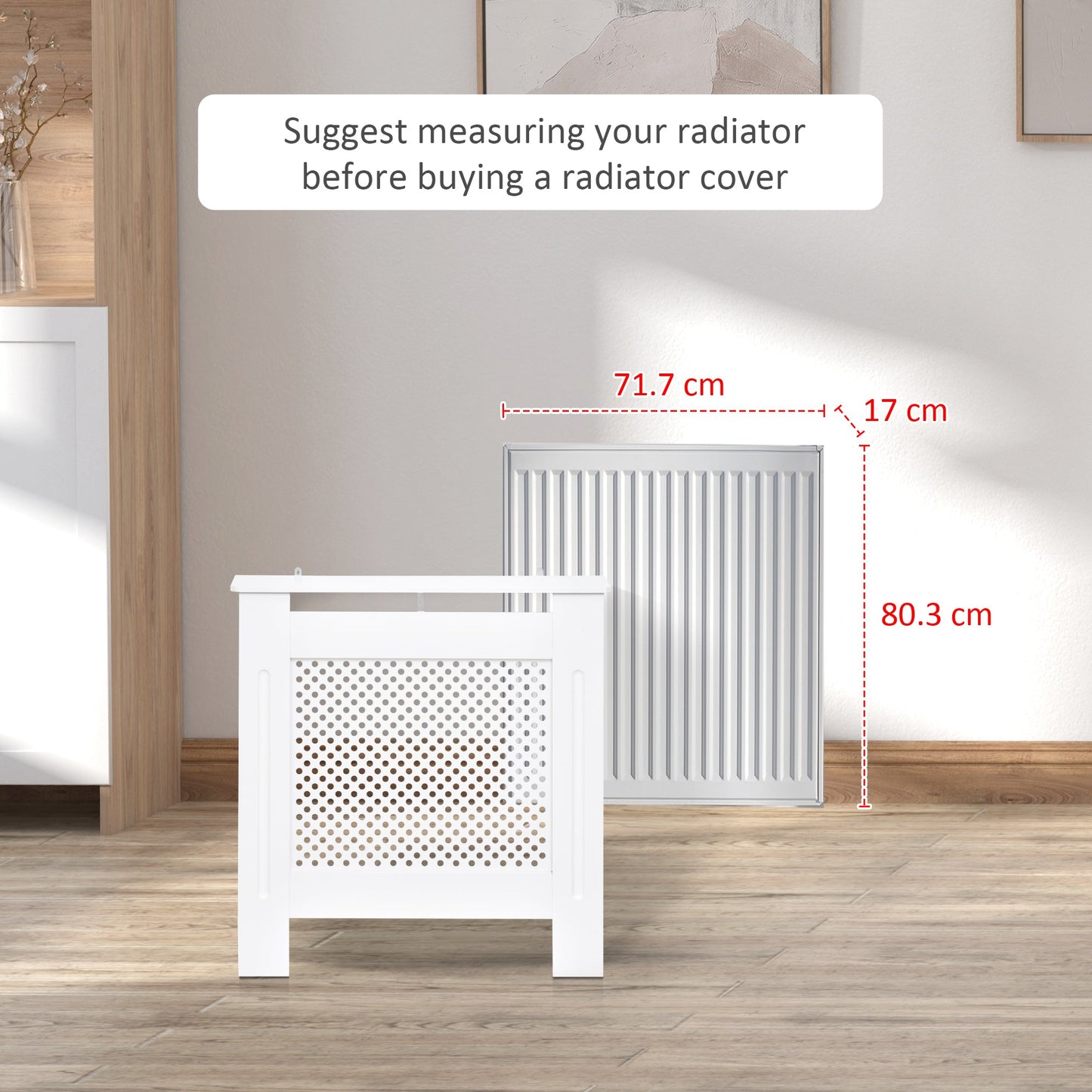 HOMCOM Wooden Radiator Cover Heating Cabinet Modern Home Furniture Grill Style White Painted (Small)