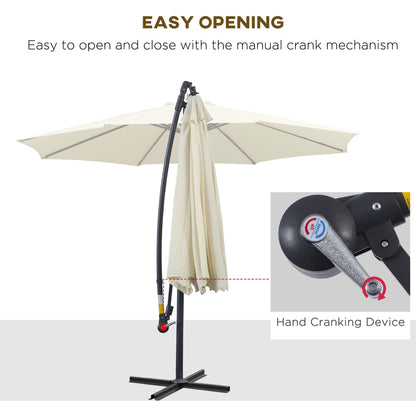 Outsunny 3 m Parasol Garden Sun Umbrella Banana Hanging Rattan Set Umbrella Cantilever - Cream white