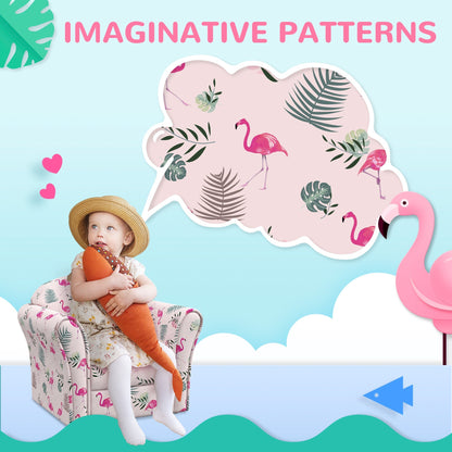 AIYAPLAY Kids Armchair with Flamingo Design, Wooden Frame, for Bedroom, Playroom, Kids Room - Pink