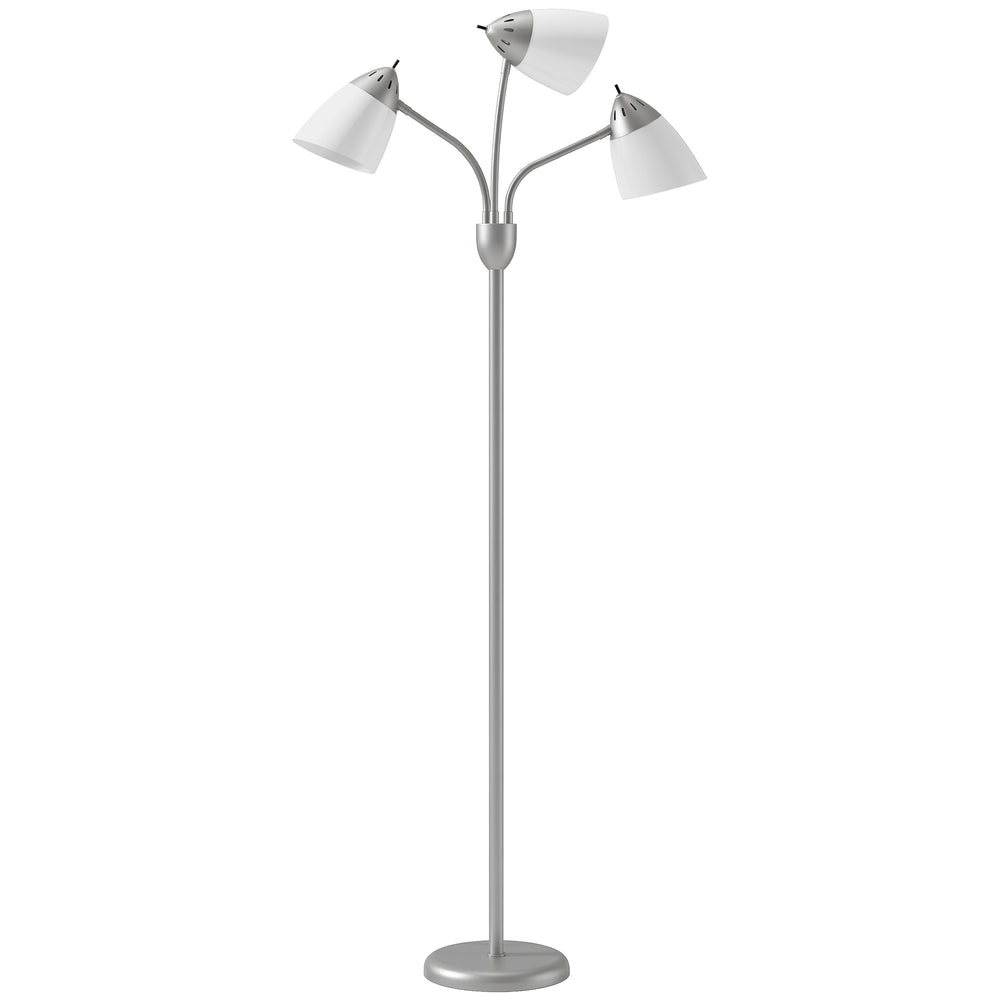 HOMCOM Arc Tree Floor Lamp with 3 Adjustable Rotating Lights and 3000K/4500K/6500K Colour Temperatures, Silver Tone
