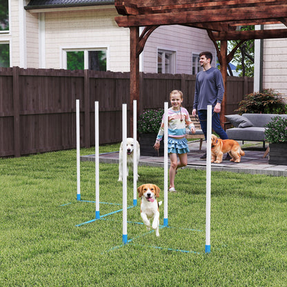 PawHut Dog Agility Equipment Training Adjustable Obstacle Course Set with 6 Weaves Poles Storage Bag for Pet Outdoor Games Exercise