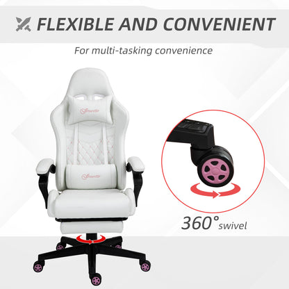 Vinsetto Computer Gaming Chair with Footrest, Video Gaming Chair for Adults with 130¡ Reclining Back, Desk Chair with Lumbar Support and Adjustable Height, White