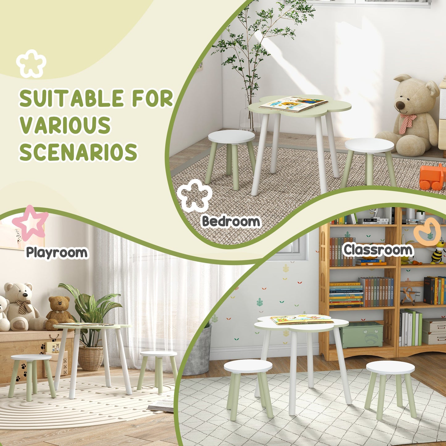 ZONEKIZ 5 Piece Kids Furniture Set Flower Design For 3-5 Years