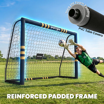 SPORTNOW Football Goal, 8 x 5ft Portable Football Net with EPE Foam Padding, PVC Tube Covers Ground Stakes and Metal Frame