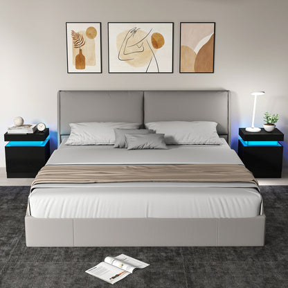 HOMCOM Black Bedside Table with LED Light, High Gloss Front Nightstand with 2 Drawers, for Living Room, Bedroom, Set of 2