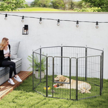 PawHut Eight-Panel Dog Playpen with Door, for Large Dogs, Indoors, Outdoors, 100cm Tall, Black