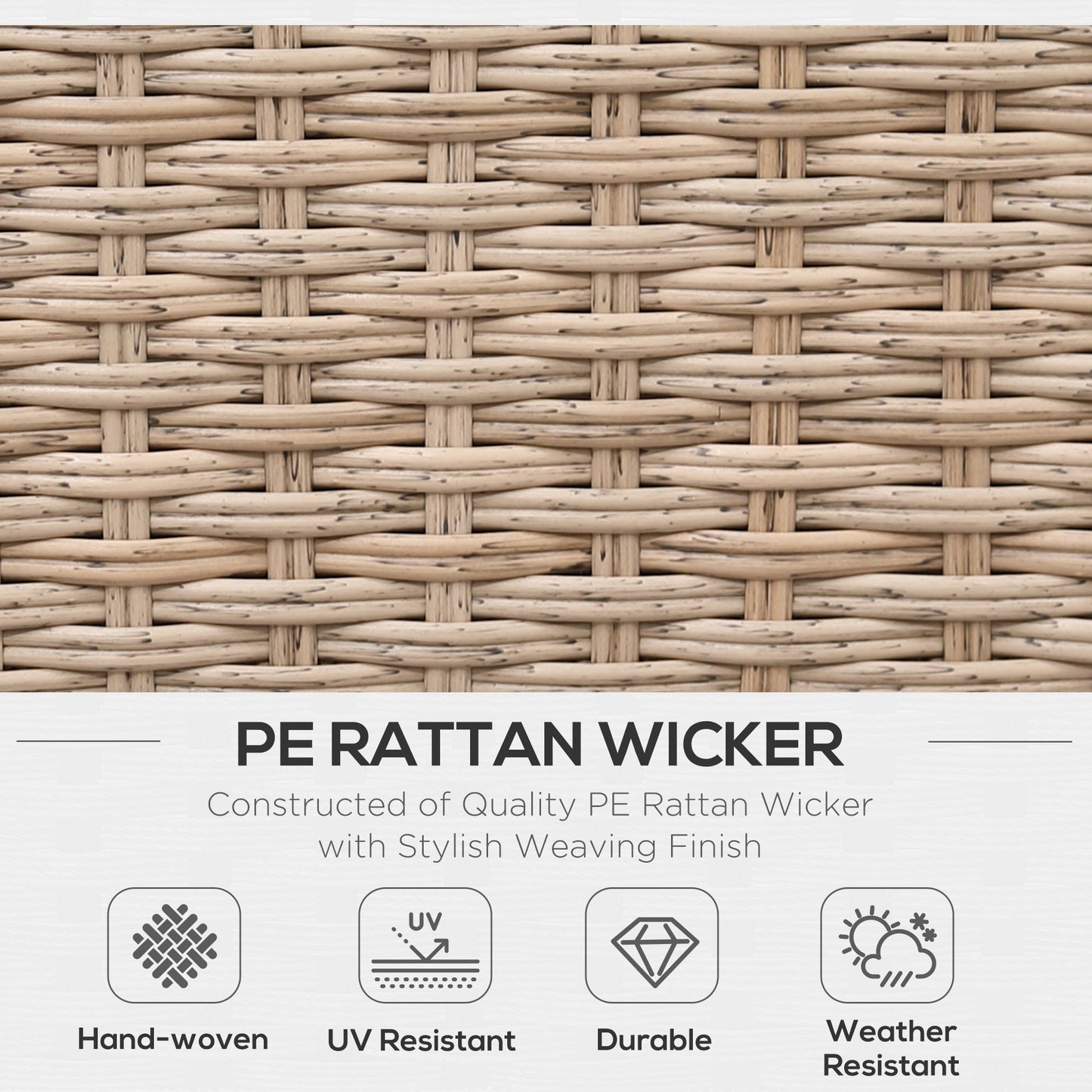 Outsunny 4 Pieces Rattan Garden Furniture Set, Garden Corner Sofa with Side Trays, Wicker Conservatory Furniture Set with Loveseats, Slatted Plastic Top Coffee Table and Cushions, Beige