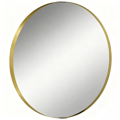 HOMCOM Round Wall Mirror 61 cm, Wall Mounted Bathroom Mirror with Tempered Safety Glass and Aluminium Alloy Frame, Gold Tone